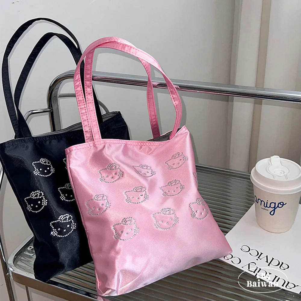 

Hello Kitty Hot Diamond Shoulder Bag Sanrio Y2k Satin Tote Large Capacity Handbag Casual Fashion Satchel Women's Backpacks Gifts