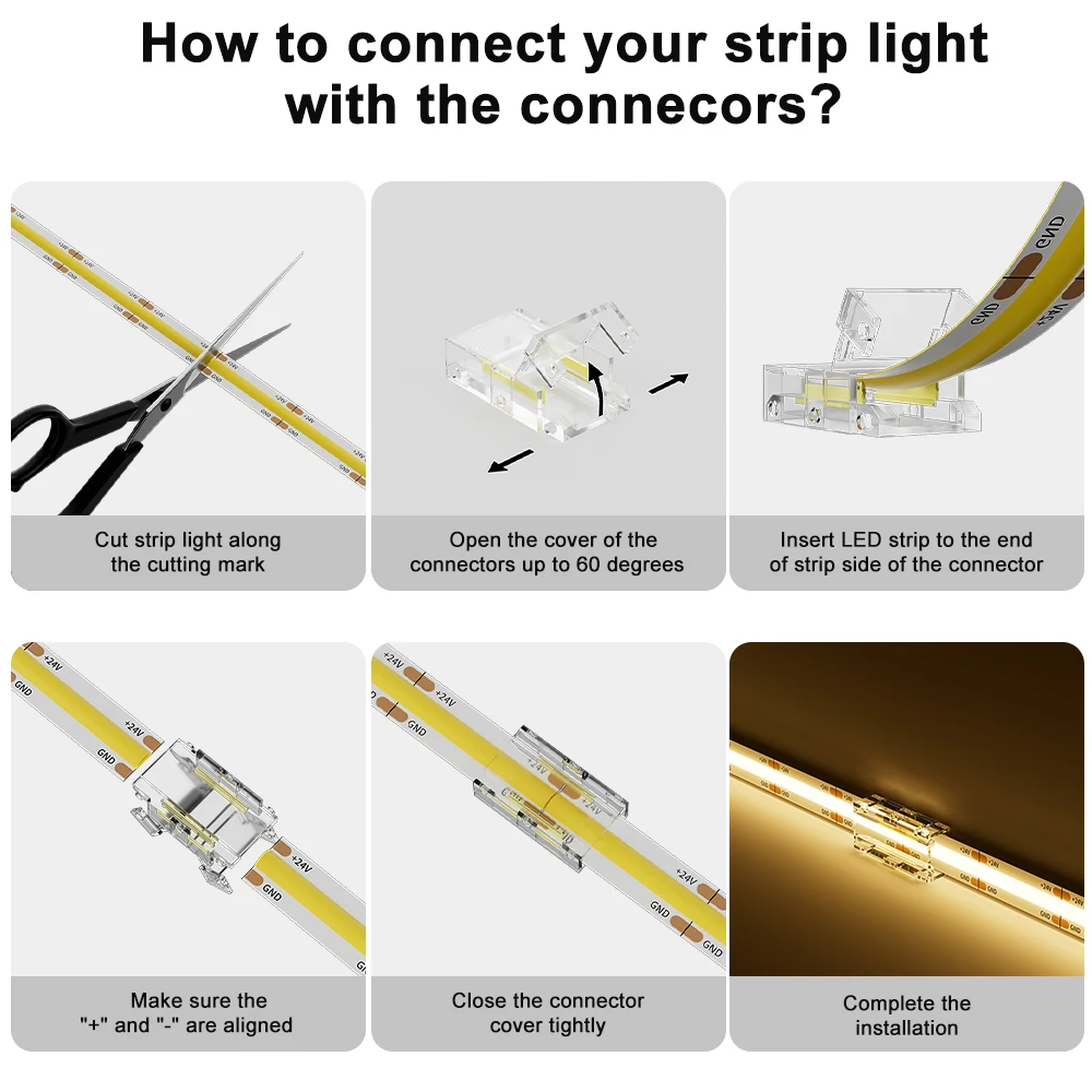 Gingsow 2 Pin LED Strip Connector Kit For 8mm COB LED Strip Light Corner Connector Only Compatible With Single Color Cob Strip