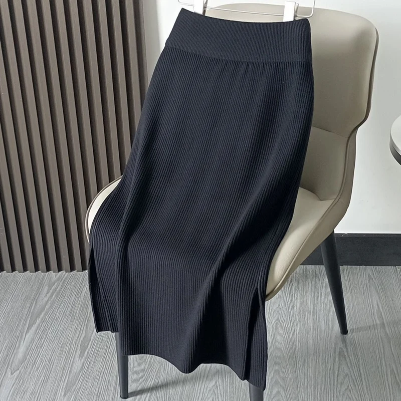 2025 Autumn Winter High Waist Split Wrapped Buttocks Skirts for Women Korean Loose Slim Fit Temperament Midi Skirt Elegant Dres