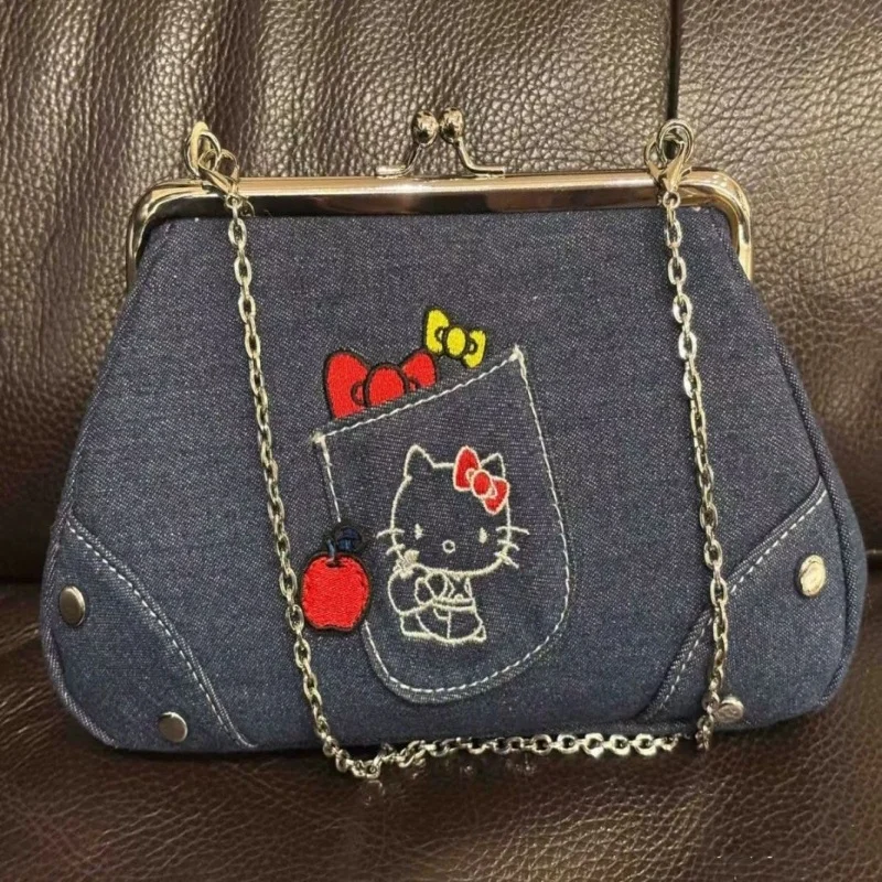 

Hello Kitty Makeup Bag Anime Girl Versatile Anime Versatile Denim Handbill Shoulder Walk Decoration Kawaii Women Gift Wholesale