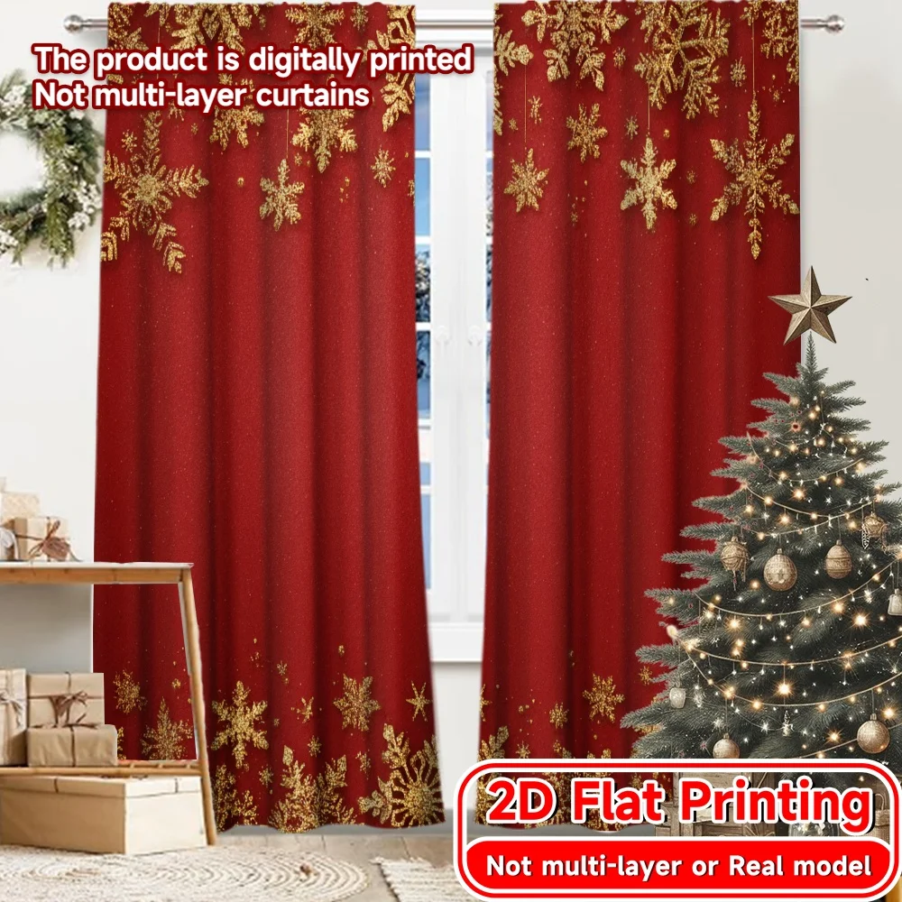 2D Flat Printing,2pcs Holiday Cheer Modern Curtain Fabric Versatile Polyester Fabric Curtains Thermal Insulation, and Room