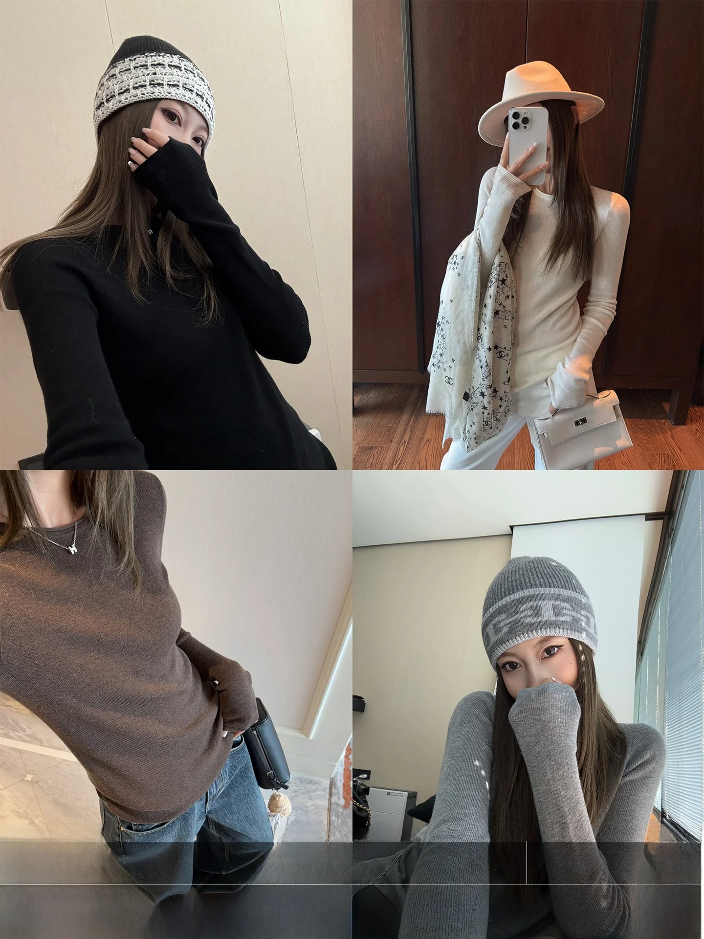 

Women's Slim Fit Knitted Wool Blend Base irt Casual Sle Long Sve round Ne Pure Color Versatile Inner Wear Top