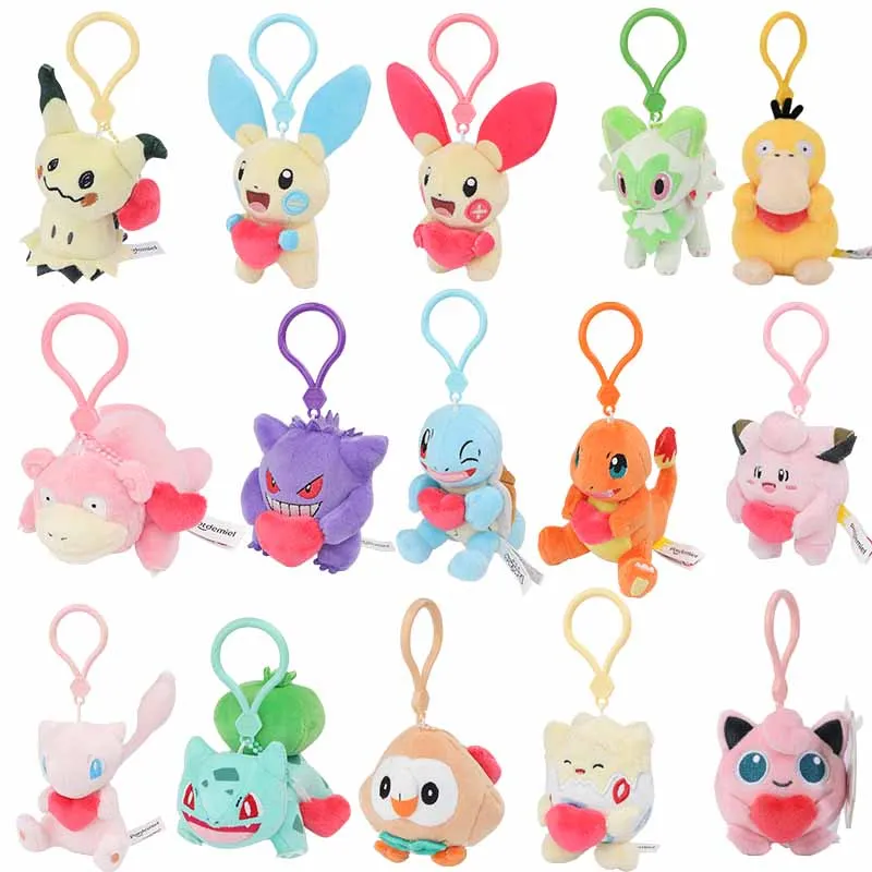 Brinquedos de Pelúcia Originais Pokémon: Pingentes e Chaveiros Fofos de 6-13cm - Psyduck, Gengar, Mew, Clefairy, Slowpoke, Togepi, Plusle - Presente de Bonecos de Pelúcia