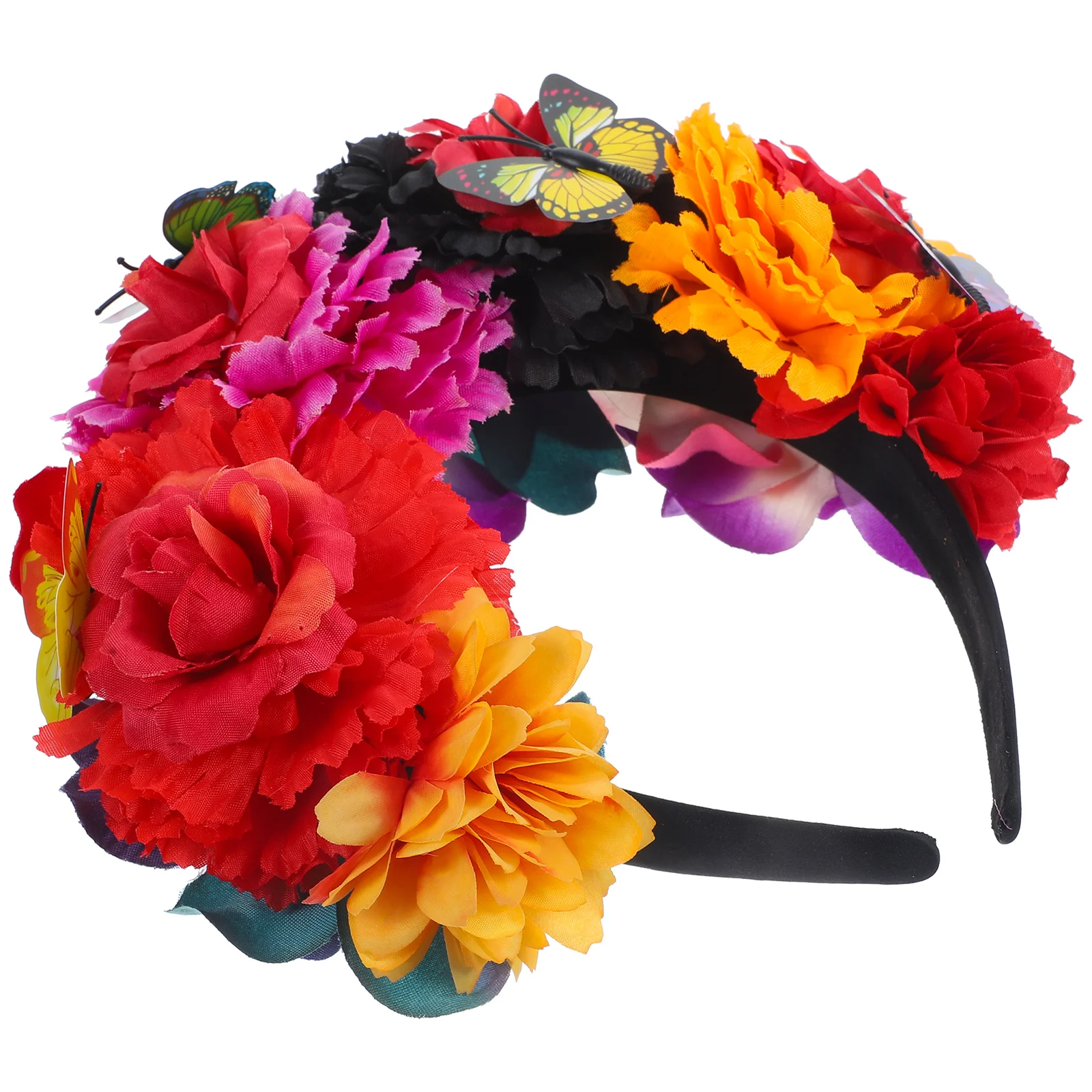 Flor artificial e borboleta Headband para mulheres, roupas de festa, trajes mexicanos, hairband artificial, acessórios de tecido para meninas, 3 # coroa