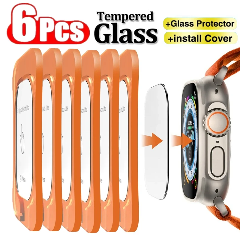 

6Pcs Tool Easy Install Tempered Glass For Apple Watch Ultra 49mm Accessories HD Screen Protector Film Only for iWatch Ultra 49MM
