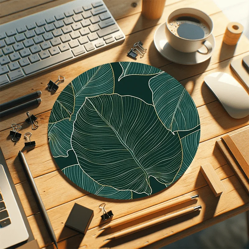 Green Leaf Design Circular Mouse Pad Desk Mat Non-Slip mouse mat offices accessories suitable for office and games