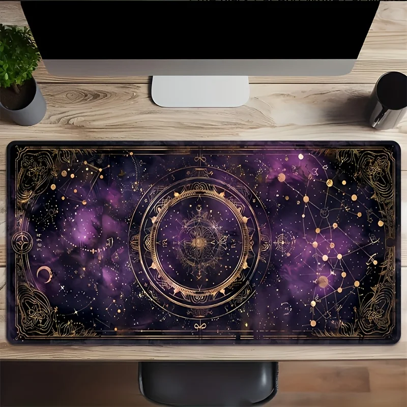 Celestial Astrology Gaming Mouse Pad, Large Non-Slip Desk Mat with Mystical Zodiac Print for Gamers & Cozy Home Office