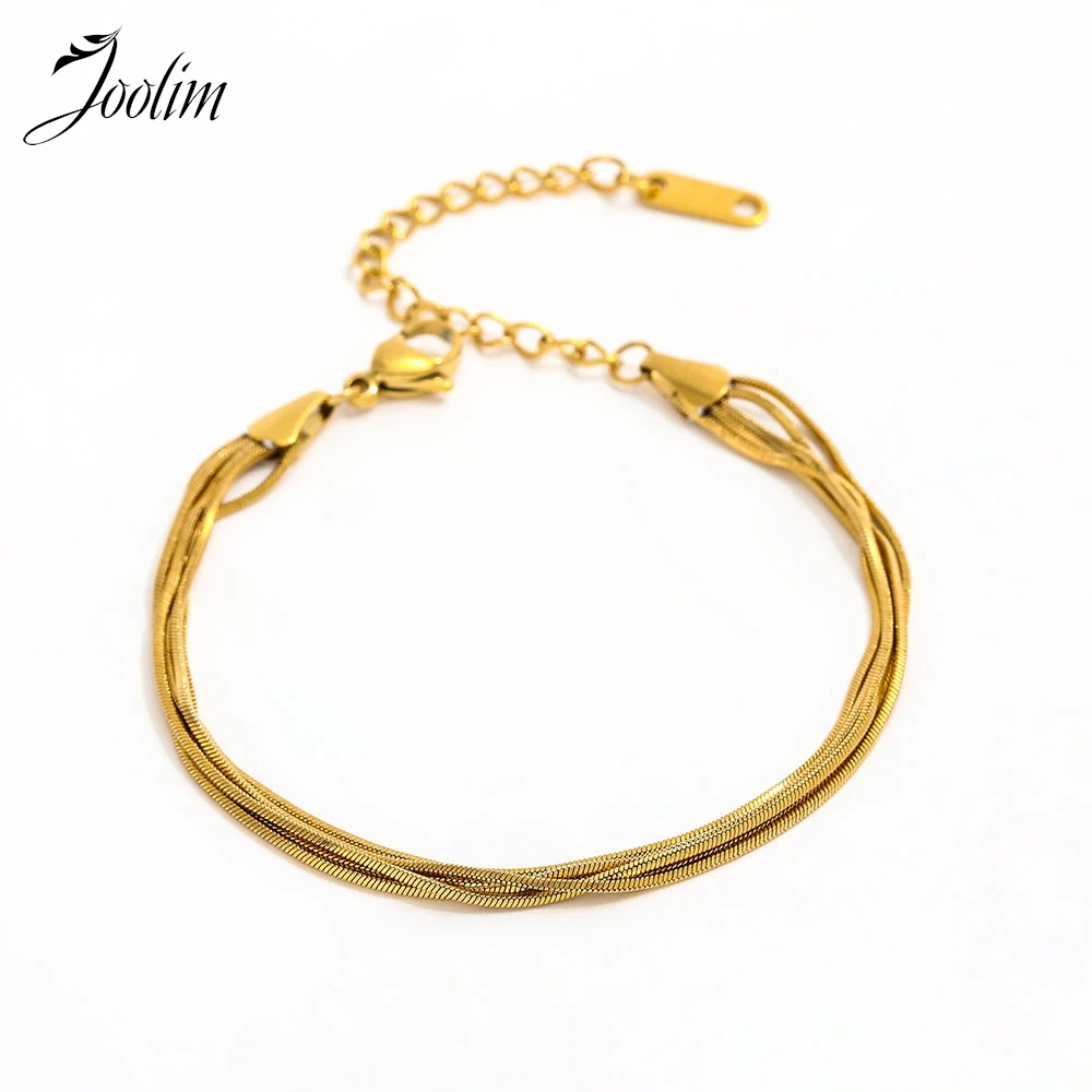 

Joolim Jewelry Wholesale High End PVD Waterproof&No Fade Elegant Fashion Multi-layer Chain Stainless Steel Bracelet for Women