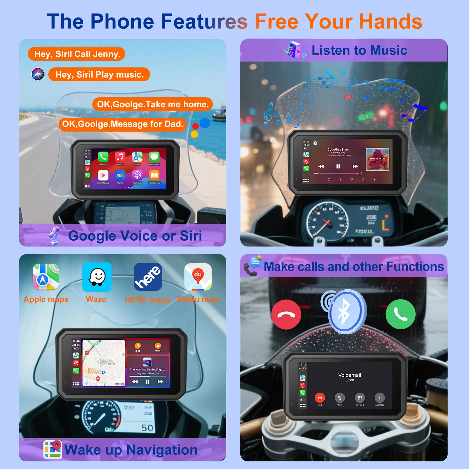 6 inch Wireless CarPlay Moto Android Auto Portable Digital Motorcycle Dashboard GPS Navigation For BMW R1200GS R1250GS R1300GS