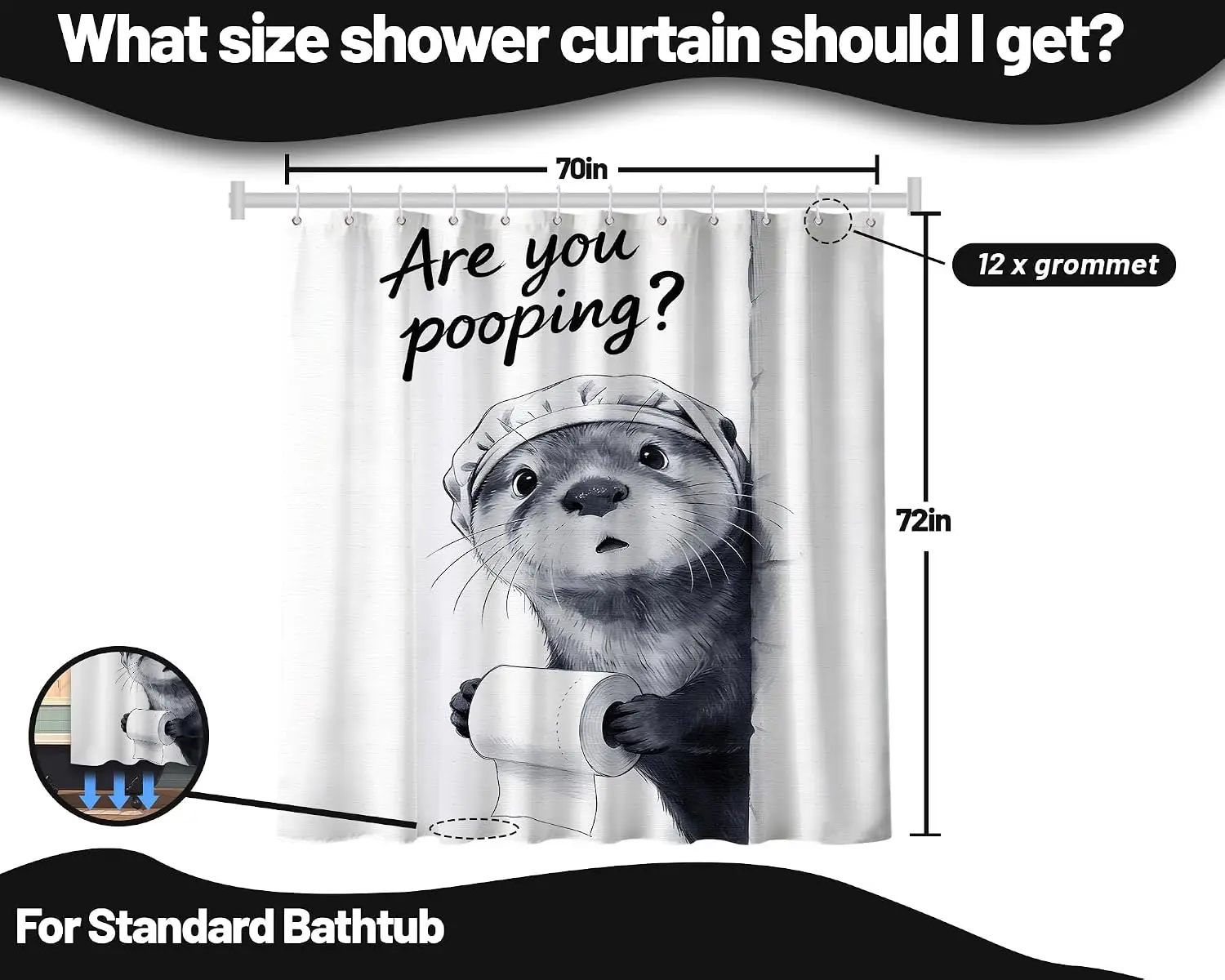 Humorous Beaver Shower Curtain Novelty Bathroom Decor Gag Gift Funny Pooping Scene Pop Art Print Bath Curtain for Home Bathroom