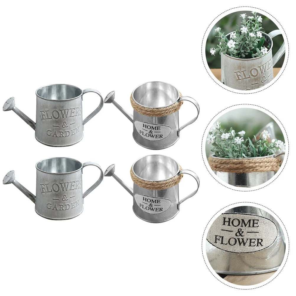 

4pcs Sprinkler Kettle Flower Arrangement Vintage Iron Bucket Floral Decor Rustic Flowerpot Planter Vase Buckets
