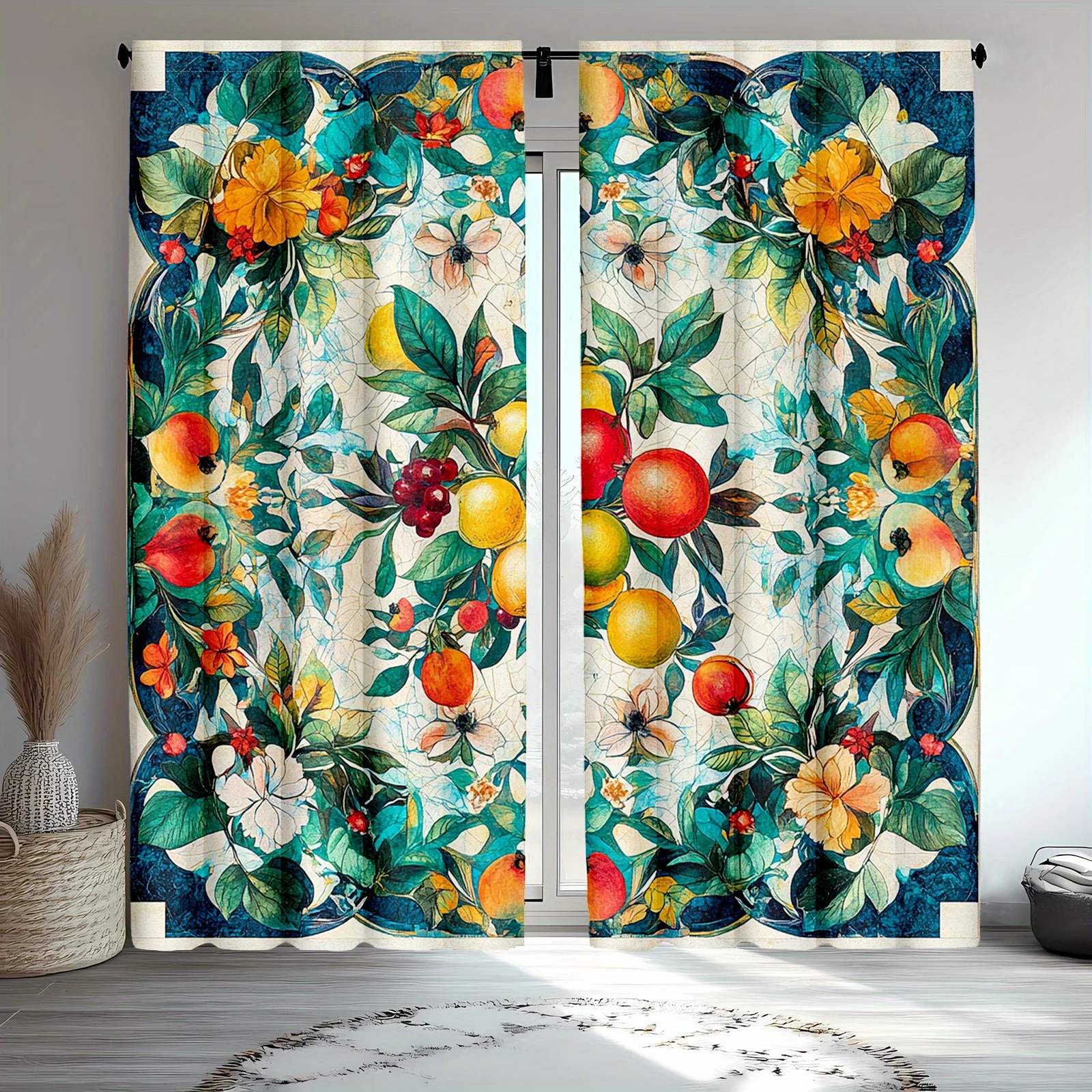 2pcs Vintage Floral Blackout Curtains, Traditional Style Polyester Woven Drapes with Rod Pocket for Living Room & Bedroom, Machi