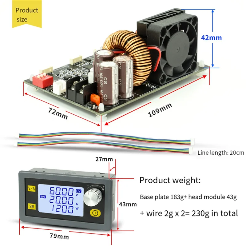 Convertitore boost antipertensivo CNC da 1200 W DC 6-70 V Ingresso alimentatore regolabile Modulo di ricarica solare a tensione costante