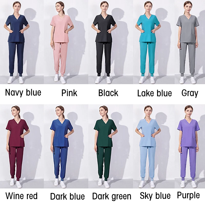 Unisex แขนสั้น Pharmacy พยาบาล Multicolor ชุดแพทย์โรงพยาบาล Workwear ทันตกรรมช่องปากศัลยกรรมชุด Medical Scrubs ชุด