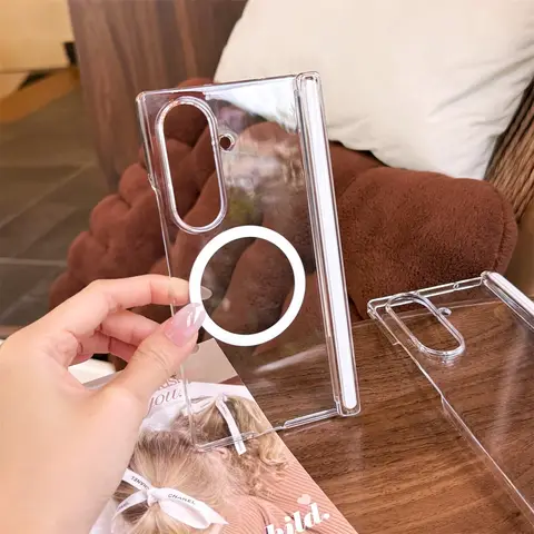 For Samsung Galaxy Z Fold 7 6 5 4 Fold7 Fold6 Half Pack Phone Case HD Transparent Wireless Charging Hinge Protective Hard Cover