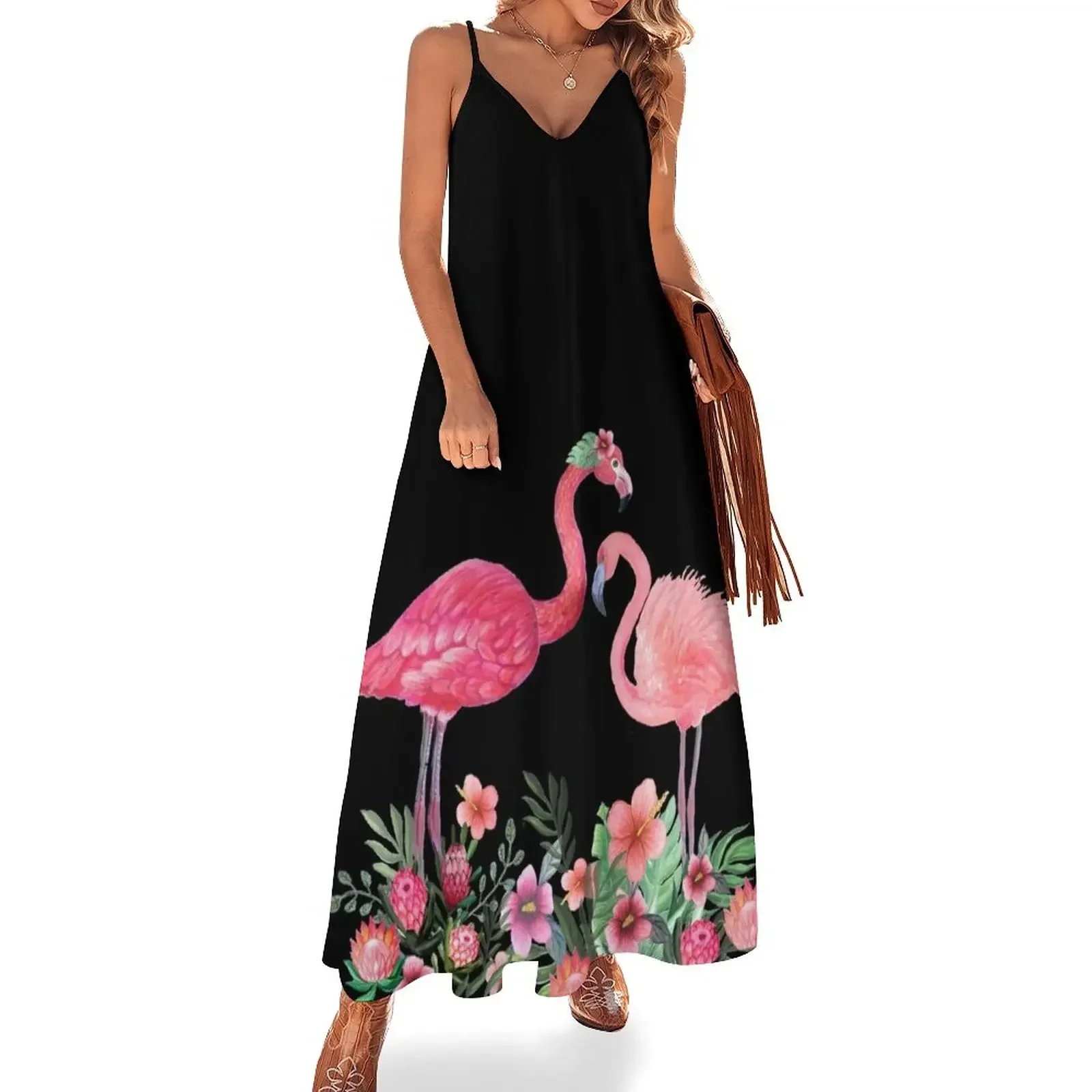 

Flamingo with Tropical Flowers by Magenta Rose Designs Sleeveless Dress Dress vintage elegant dress