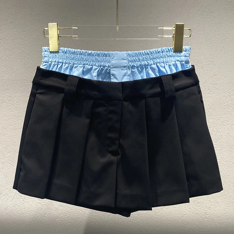 Exclusive 2025 Spring Summer New Color-Plaid High-Waisted Pleated Skirt Style Casual Slim-Fitting Shorts for Women