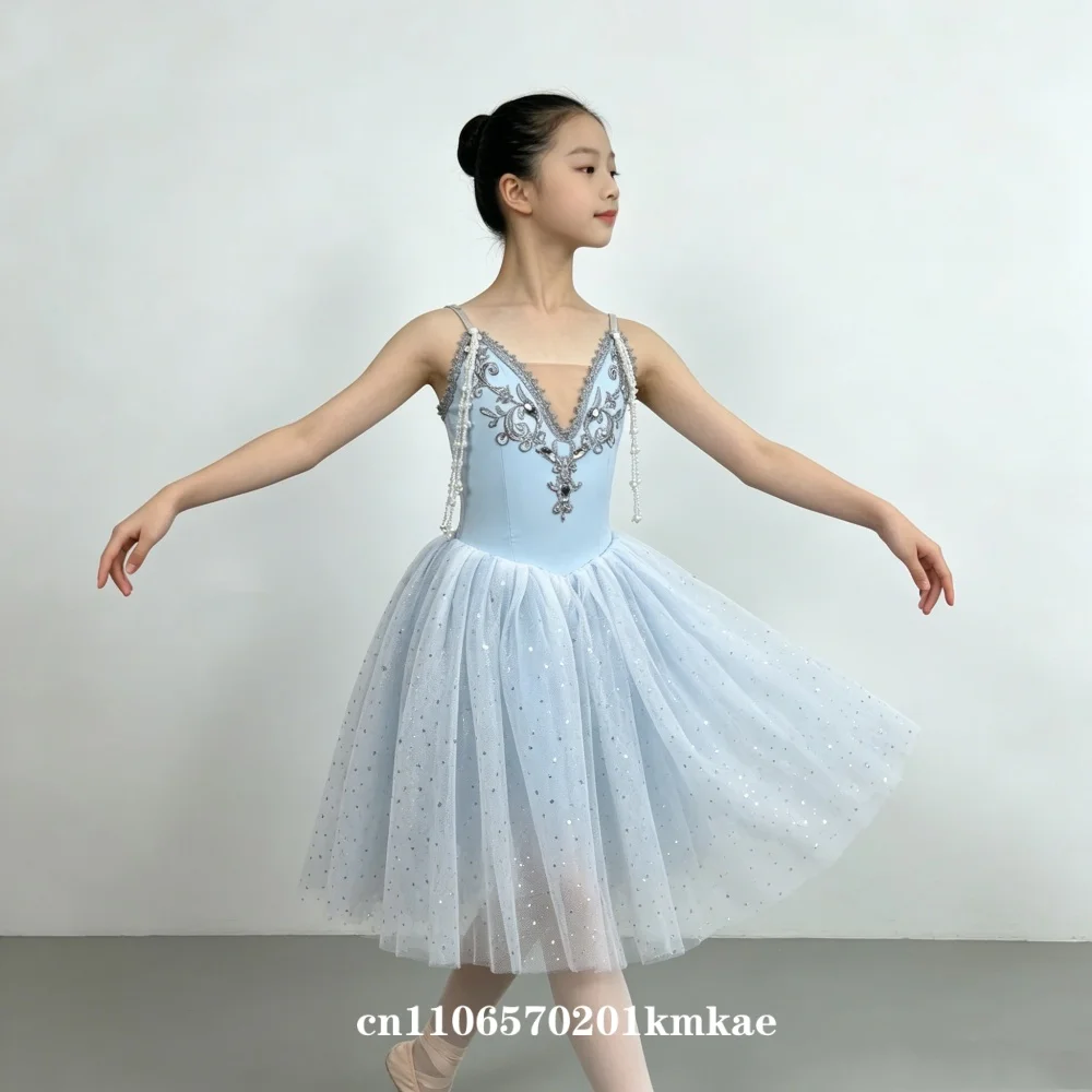 

Girl Women Romantic Aqua Blue Ballet Dress For Girls Professional Ballerina Dress Adult Modern Dance Ballet Garment