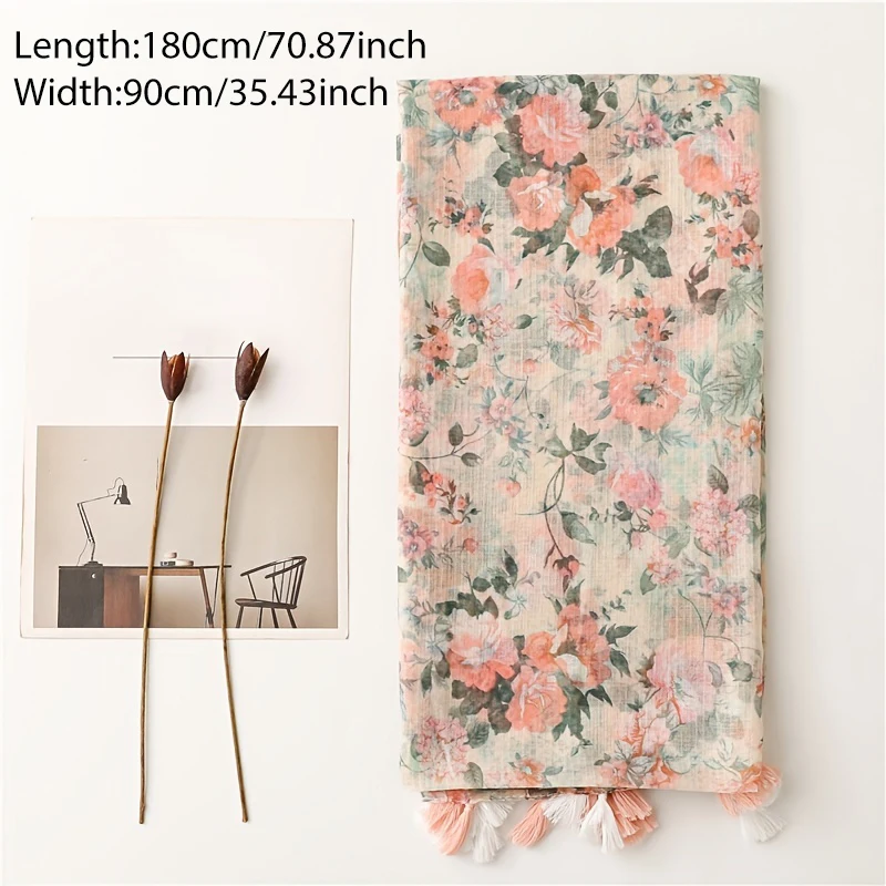 Fashion Viscose Cotton Scarf Floral Printed Hijab Tassel Shawls For Women Muslim Long Beach Stole Ladies Wrap Headband 180*90cm