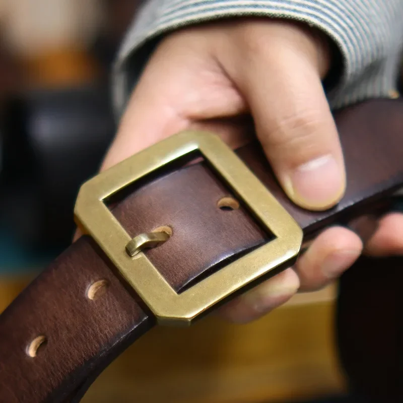 Handmade Thick Cowhide Genuine Leather Belt with  Stylish and Versatile Casual Buckle Durable Belt for Men 38mm Width