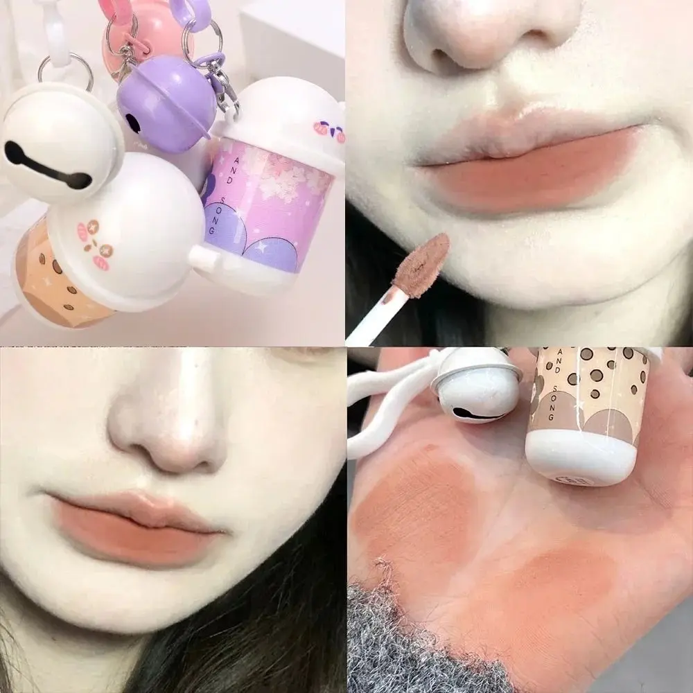 New 6 Colors Matte Lip Gloss Velvet Long Lasting Cute Lip Mud Waterproof Red Lip Gloss Keychain Lipstick
