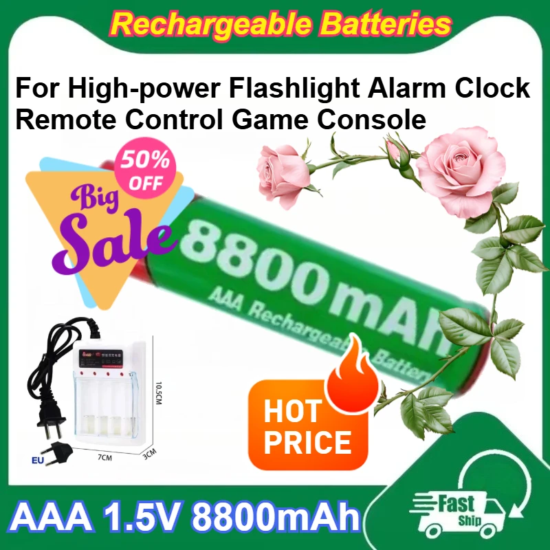 

For High-power Flashlight Alarm Clock Remote Control Game Console AAA 1.5V 8800mAh Rechargeable Lithium Batteries