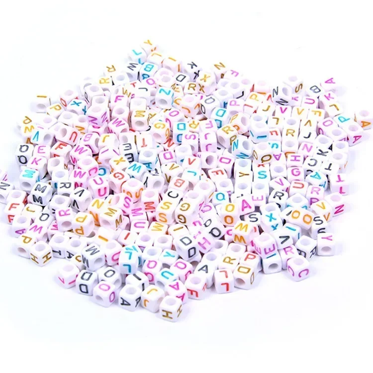 100pcs Rainbow Rubber Band Accessories Manual Diy White Letter Beads Acrylic Beads Children's Educational Toys 0.6cm  Loom