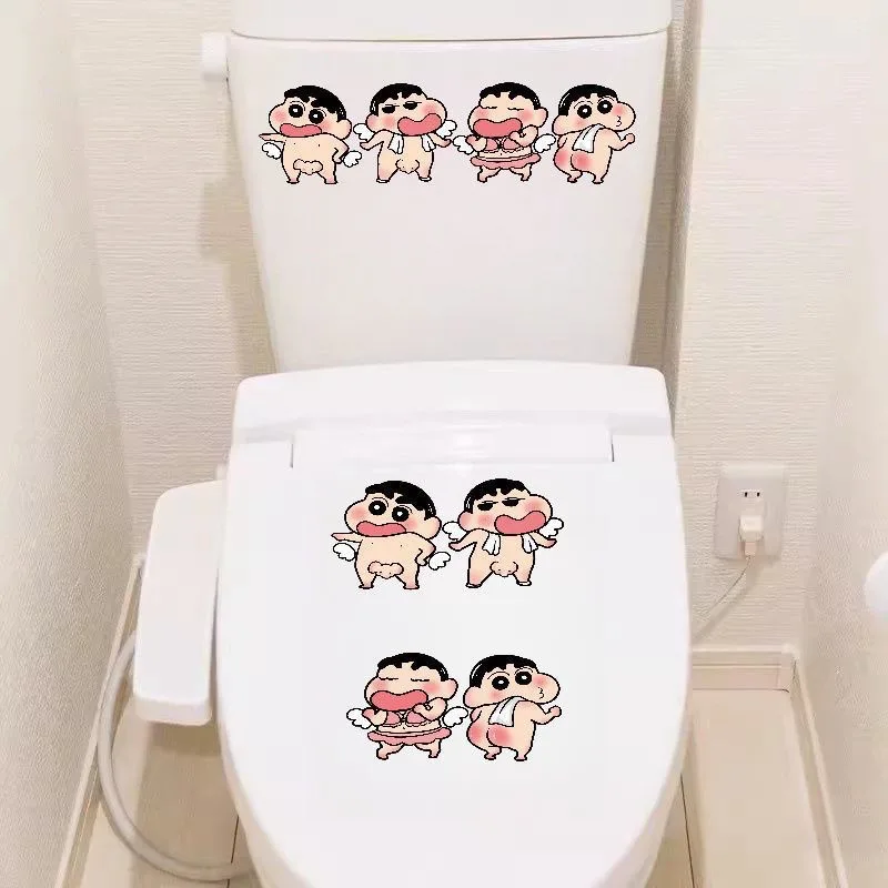 Pegatina de Shin-chan de crayón lindo de dibujos animados, decoración de puerta de vidrio, azulejo de inodoro, baño de pared, pegatina impermeable, venta al por mayor