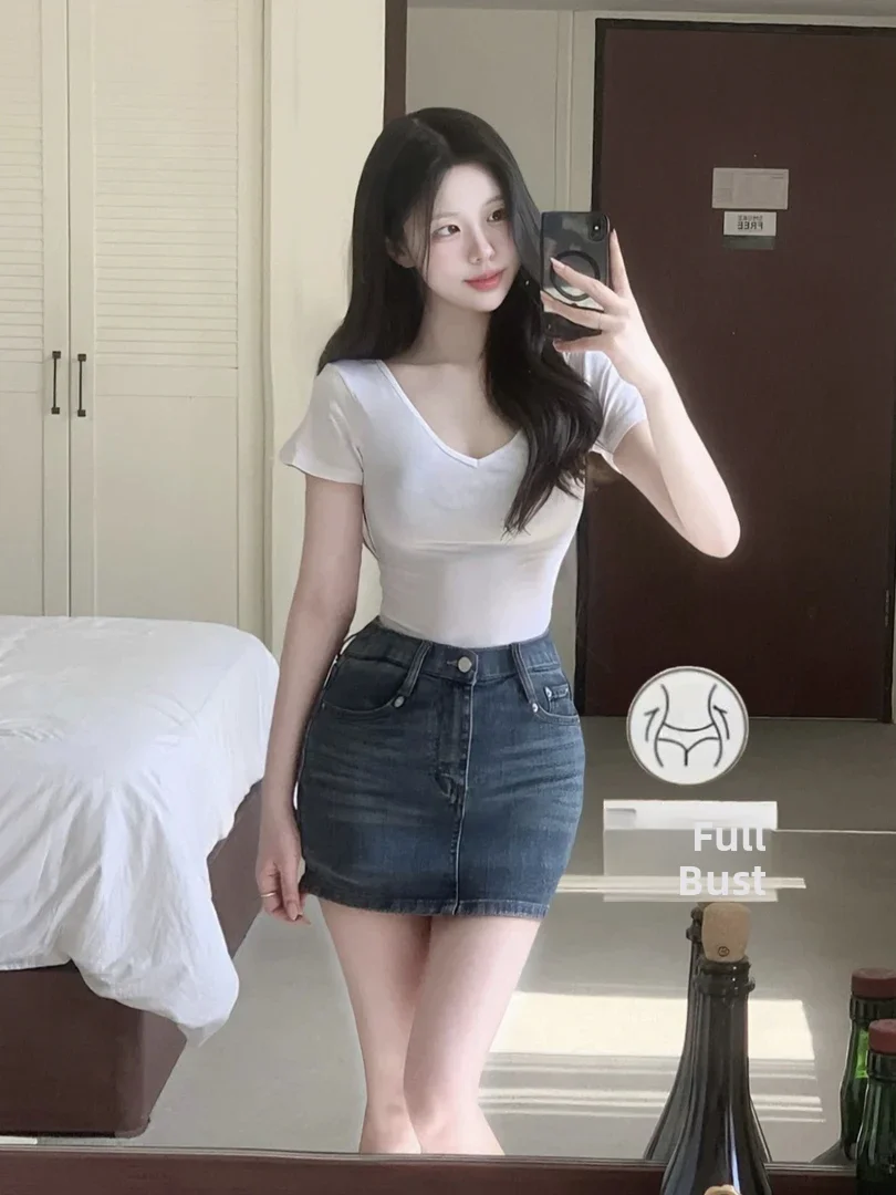 

Джинсовая юбка с высокой талией и эффектом утяжки, со встроенными эластичными подушечками для ягодиц, летняя коллекция 2025, для повседневной носки, цветная