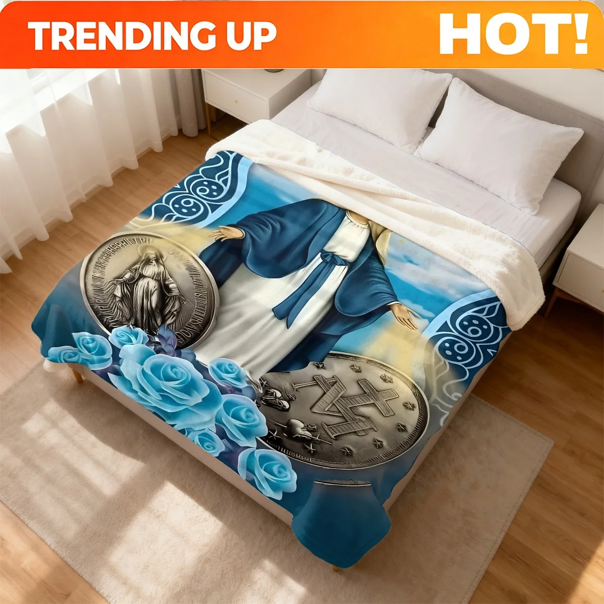Customize This Beautifully Designed Flannel Blanket Featuring Our Lady of Miracles Is Perfect for Your Bed. It Combines Fashion