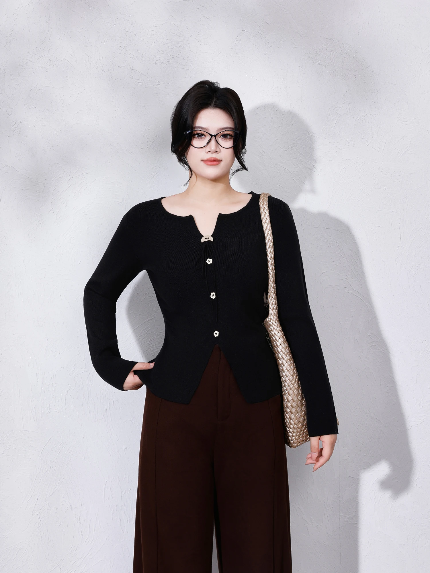 

plus Size Women's Faionable Deep V-Ne Warm Knitted Sweater Versatile Slimming Autumn Winter Top French Sle Regular Sve