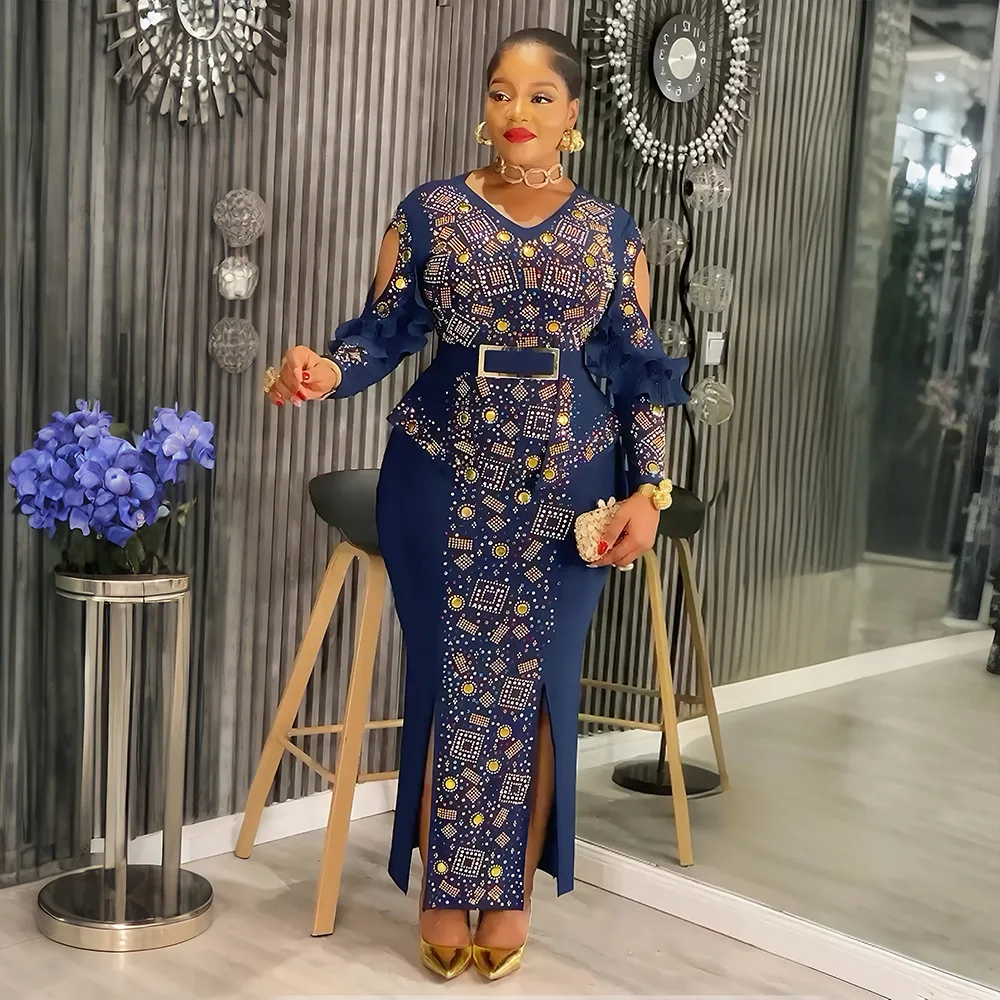 

Elegant African Evening Party Dresses for Women Diamonds Wedding Gown Ankara Dashiki Africa Clothing Turkey Outfits Robe Vestido