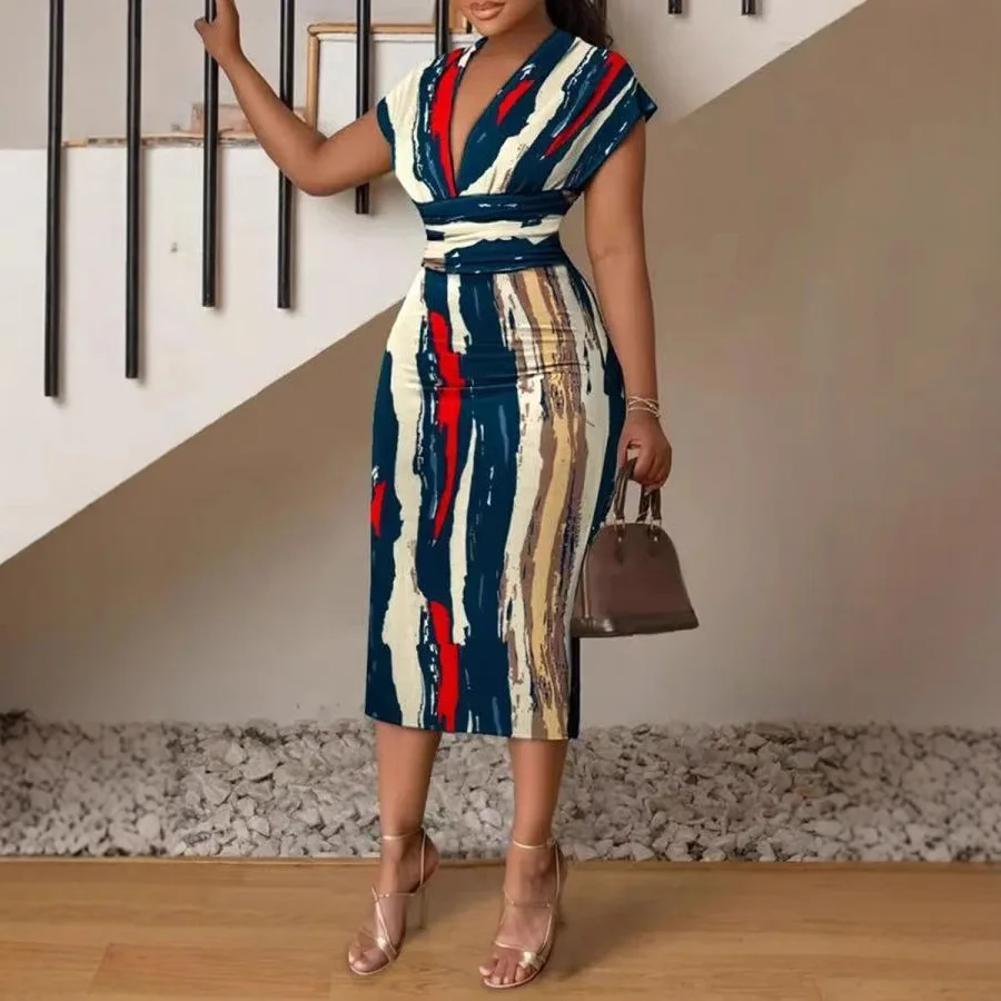 Zomer Bloemenprint V-Ne Lange Dr Hoge Taille Bodycon Dames Grensoverschrijdende Kleding CleanFit Sle Polyester Katoenmix