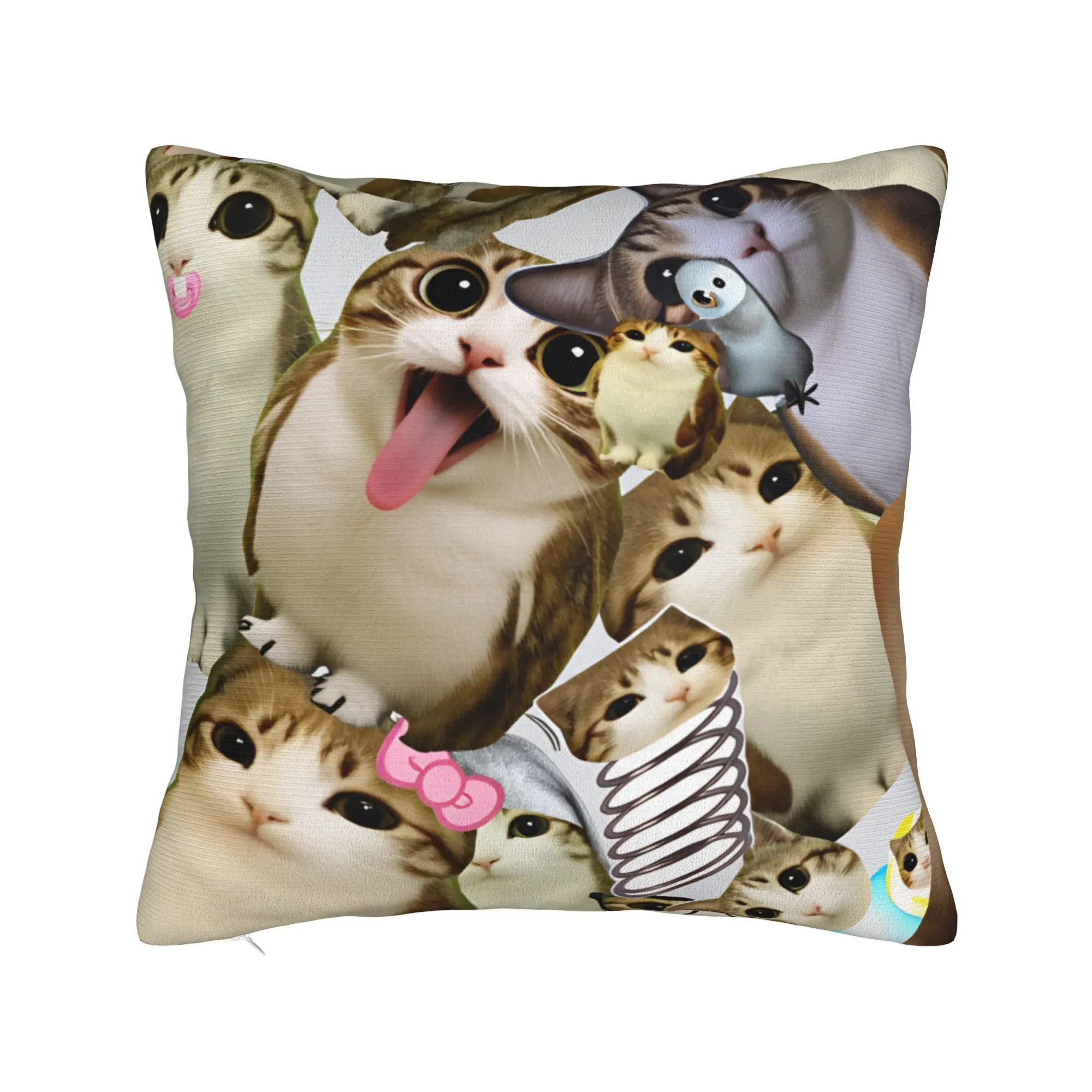 Meowl Cat Meme Chaos Collage Pillowcases  Cute Funny Pillow Case For Living Room Chair Comfy Pillow Cover