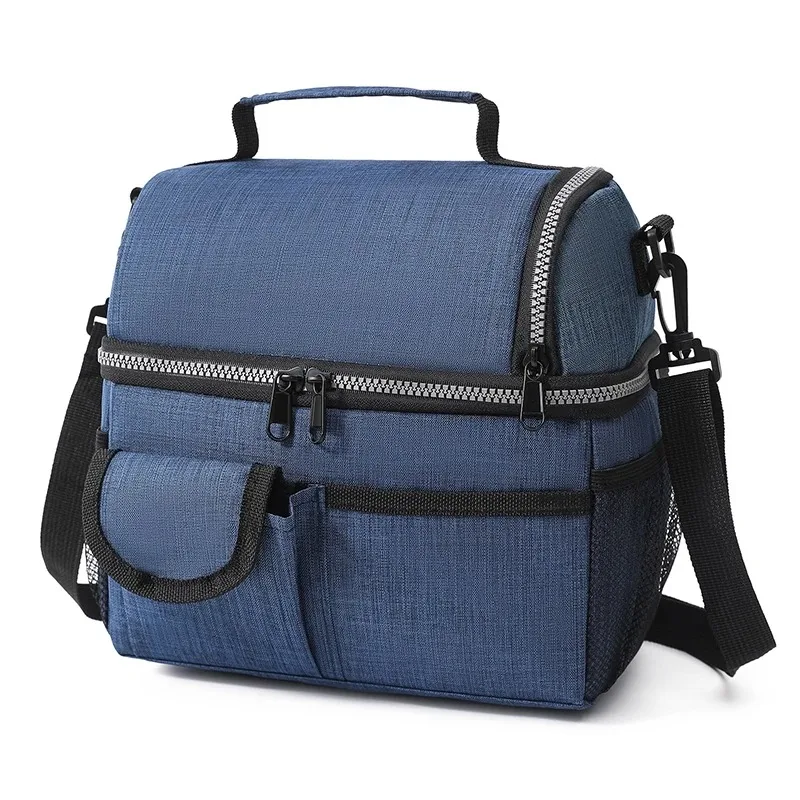 

New Double Layer Tote Lunch Bags Large Oxford Cloth Cooler Picnic Bags with Shoulder Strap School Office Insulation Bags