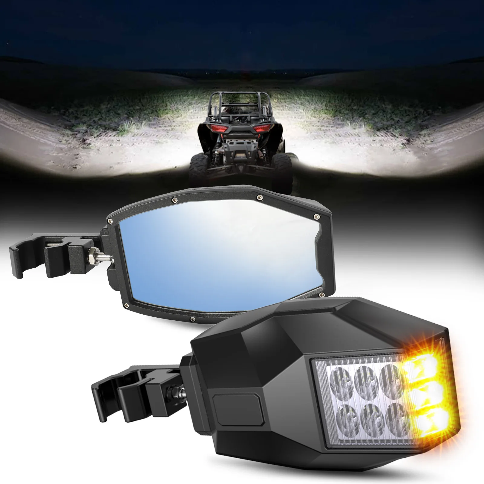 Side View Mirrors with Turn Signal + Light ATV UTV for Pioneer Polaris RZR Can Am X3 Kawasaki Teryx Mule Yamaha Rhino Wolverine