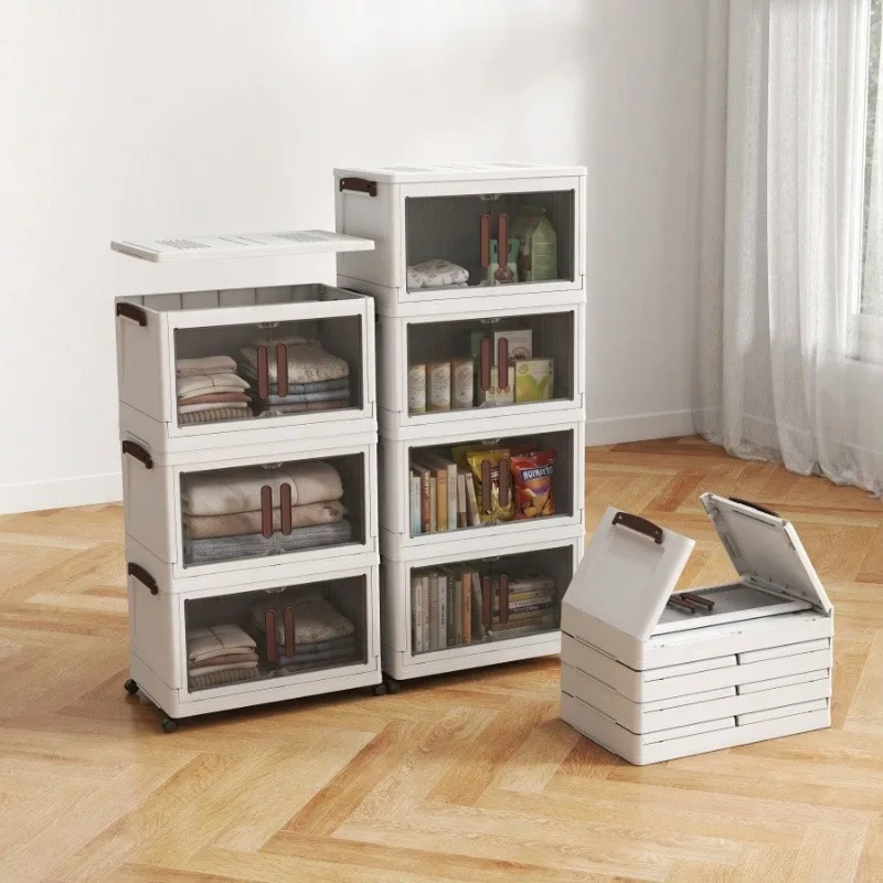 3/4/5 Layer Stackable Storage Box With Wheels - Foldable Plastic Storage Box, Suitable For Homes And Offices, Capacity Of 3 Cubic Feet, 2 Cubic Feet, 27 Inches High, Multifunctional Wardrobe And Trash Can, Space Saving Design, Suitable For Living Room