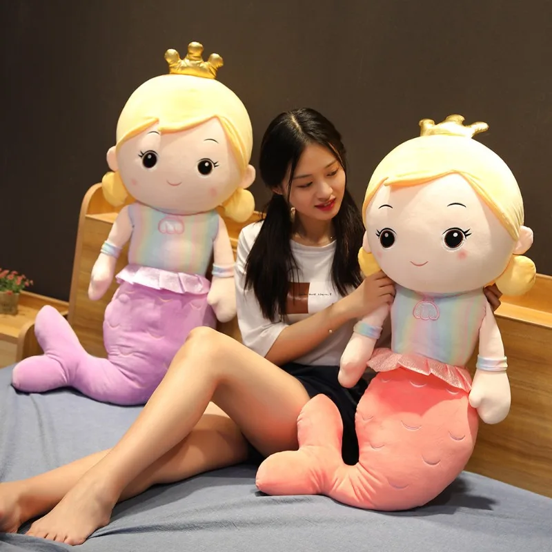 1 pz 75/110 CM Cartoon Corona Sirena Peluche Bambola di Pezza Per Bambini Ragazza Decorazione Della Casa Cuscino Fidanzata Regali Di Compleanno