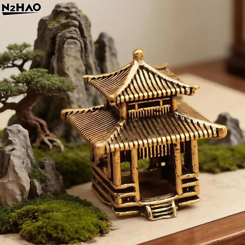 Brass Ancient Architecture Figurines Home Decor Chinese Ancient Buildings Pavilions Fairy Garden Miniatures Fish Tank Decoration