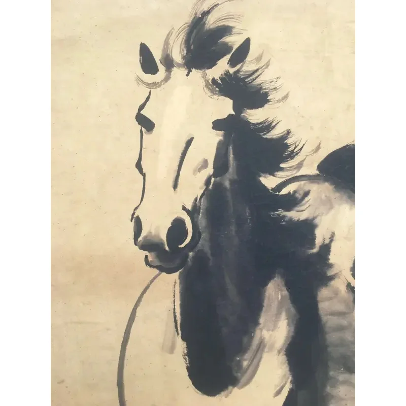 Chinese Old Scroll Xu Beihong - Galloping Horses Painting Rice Paper Painting