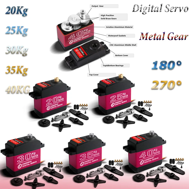 High Torque Digital Servo 20Kg 25Kg 30Kg 35Kg 40KG 180°/270° Metal Gear Servo For 1/8 1/10 1/12 RC Baja Car RC Robotic Arm DIY