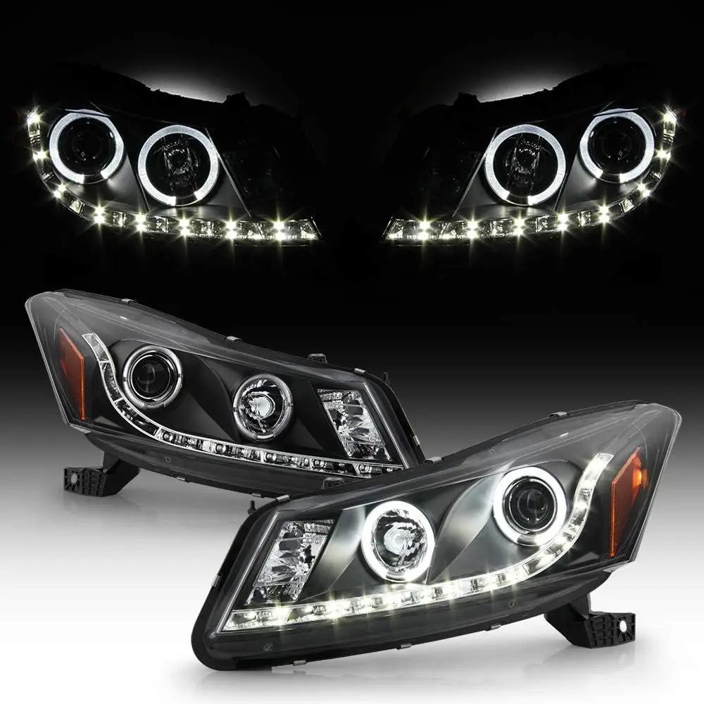 

- For 2008-2012 Honda Accord 4Dr Sedan LED DRL Halo Black Housing Projector Headlights Headlamps Pair Left+Right