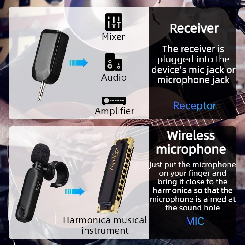 2.4G Harmonica Wireless Microphone Rotation Adjustment Pickup Flute Noise Reduction Pickups Woodwind Instruments Accessories