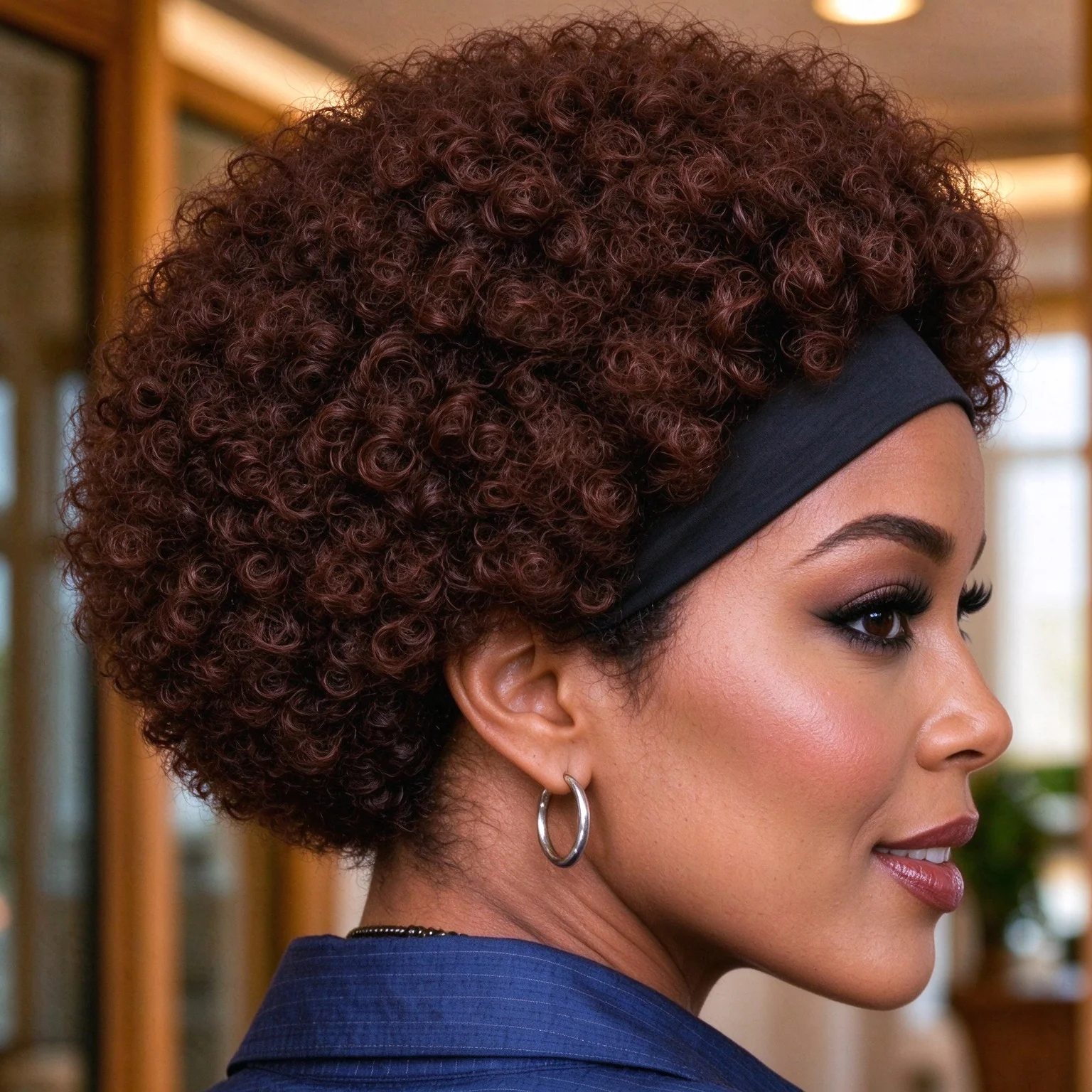 Full Machine Made Short Kinky Curly Human Hair Headband Wig, Burgundy Color Human Hair Wig,Headband Wigs for Women Natural Look