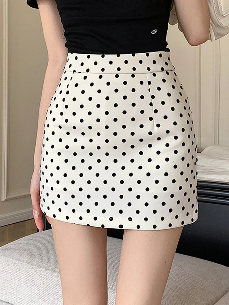 Mini-jupe midi taille haute à pois ronds pour femmes, vêtements décontractés pour femmes, jupes midi de l'avocat coréen, streetwear sexy, vêtements d'extérieur à la hanche, mode, 343