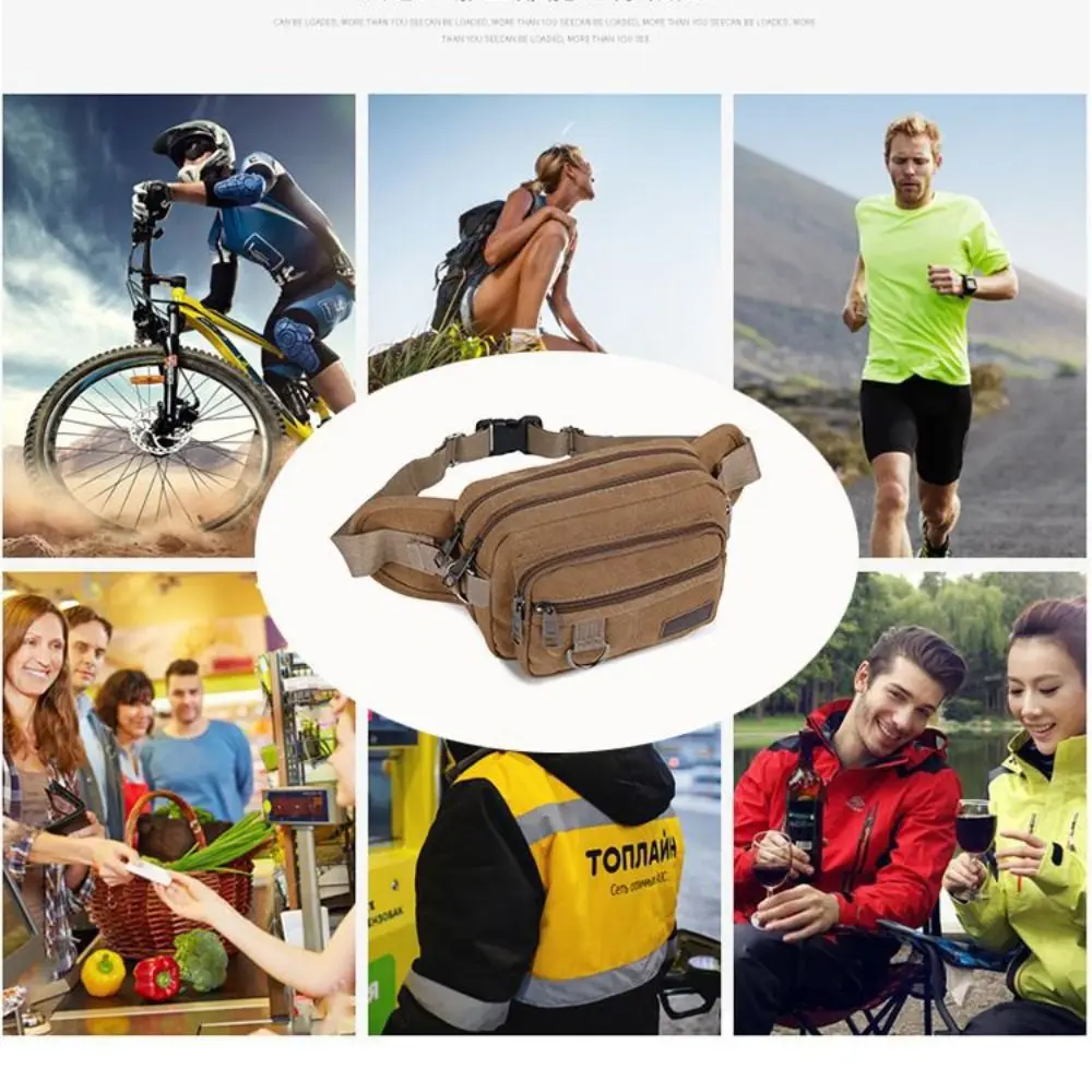 Multi-layered Running Waist Bag Anti-theft Large Capacity Crossbody Shoulder Bag Business Cashier Wallet Canvas Fanny Pack