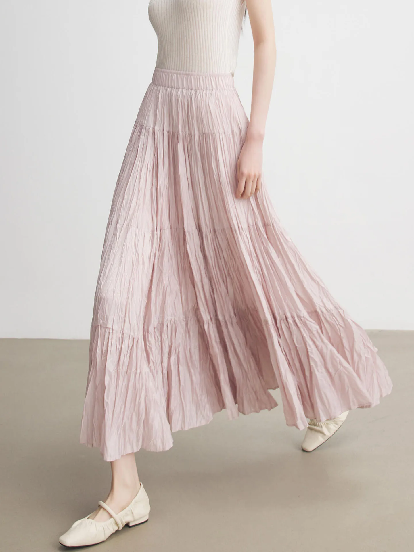 

Нежно-розовая плиссированная юбка-трапеция для женщин, длинная юбка-солнце из тюля с плиссировкой, новинка Весна 2026, дизайн с высокой талией