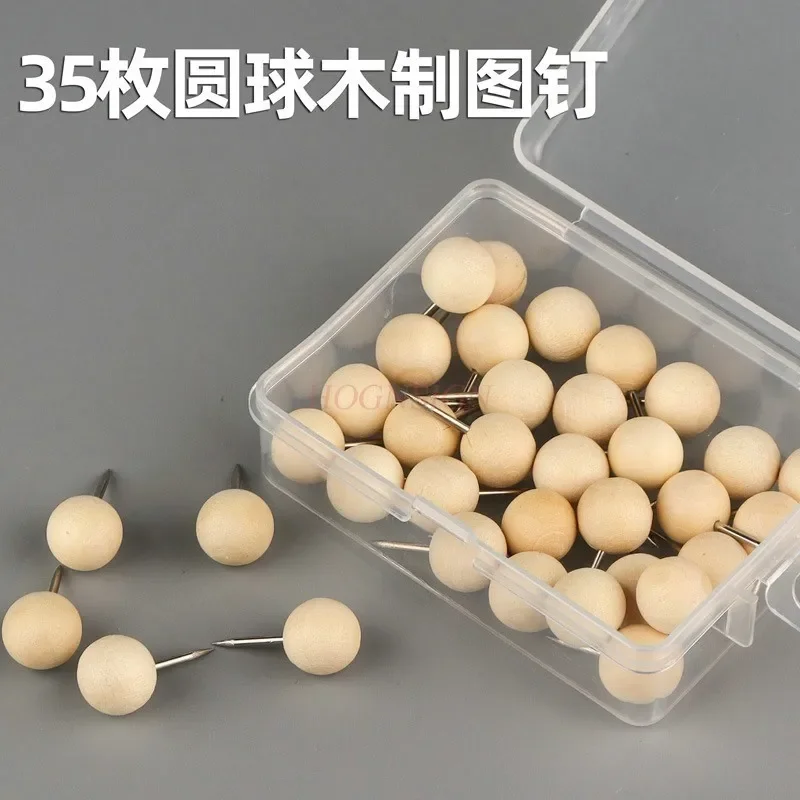 35pcs Creative and cute wooden push pins, cork I-nails, photos, wall art nails, fixing nails