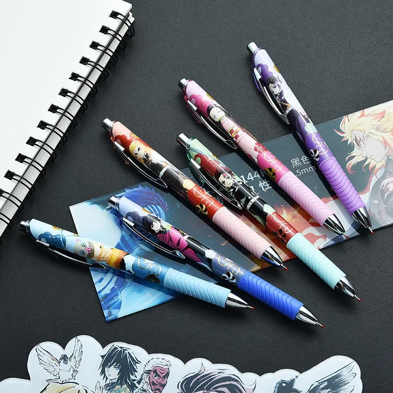 24pcs/lot Kawaii Demon Slayer Press Gel Pen Cute 0.5mm Black Ink Signature Pens Stationery Gift School Writing Supplies