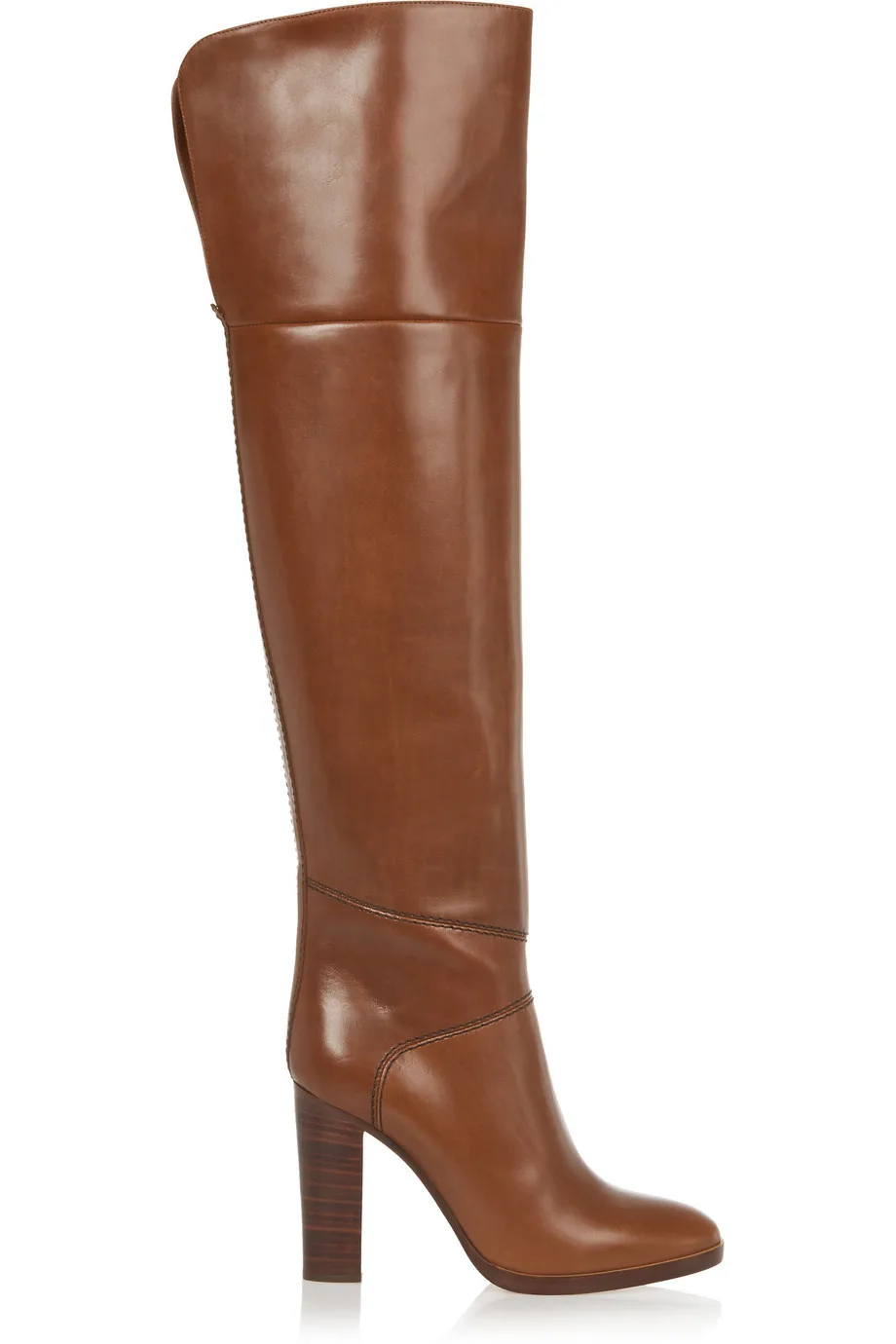 Stylish Brown Matte Leather Over Knee V Boots Stacked Block High Heels Fall Winter Women's Boots Versatile Shoes For Woman
